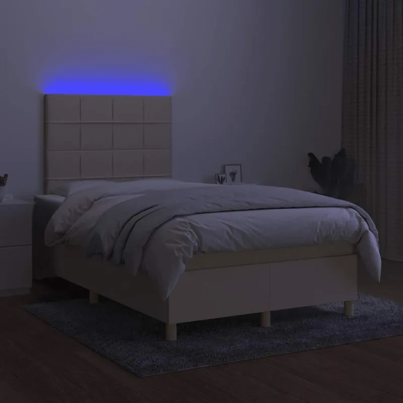 Lova su spyruoklėmis/čiužiniu/LED, kreminė, 120x190cm, audinys