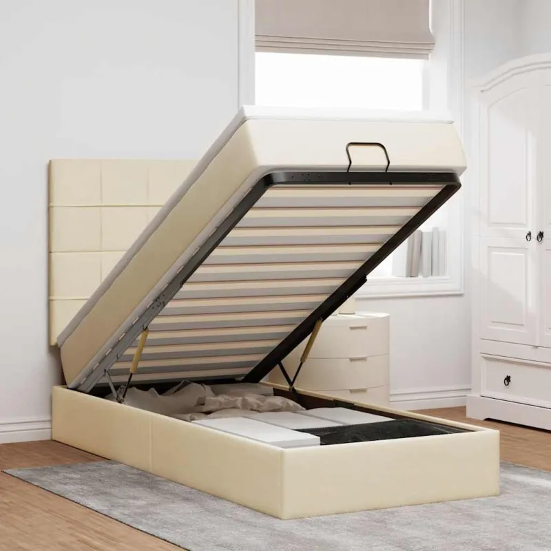Osmanų lovos rėmas su čiužiniu, kreminis, 100x200cm, audinys