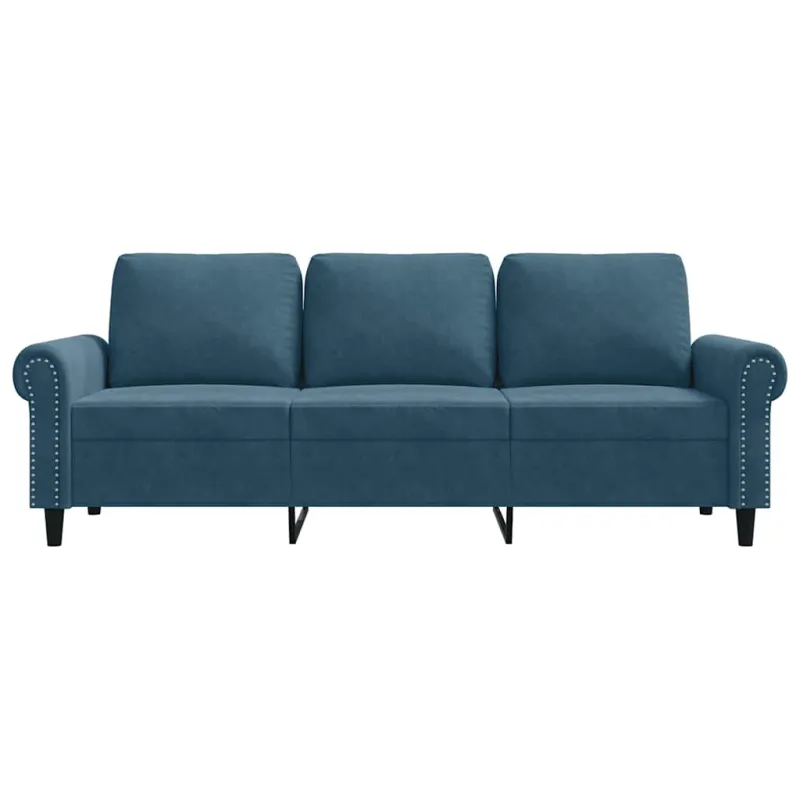 Trivietė sofa, mėlynos spalvos, 180cm, aksomas