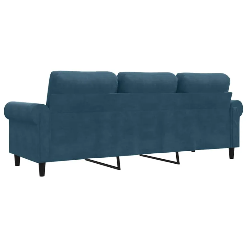 Trivietė sofa, mėlynos spalvos, 180cm, aksomas