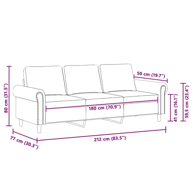 Trivietė sofa, mėlynos spalvos, 180cm, aksomas