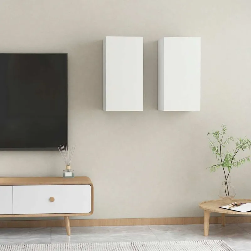 Televizoriaus spintelės, 2vnt., baltos, 30,5x30x60cm, mediena
