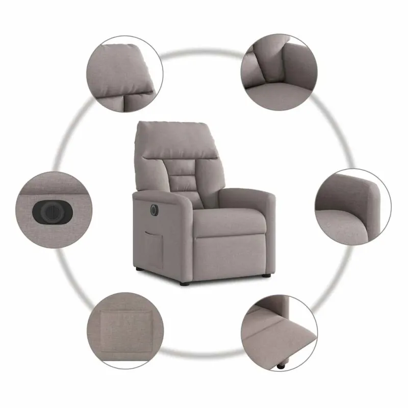 Elektrinis atlošiamas krėslas, taupe spalvos, audinys