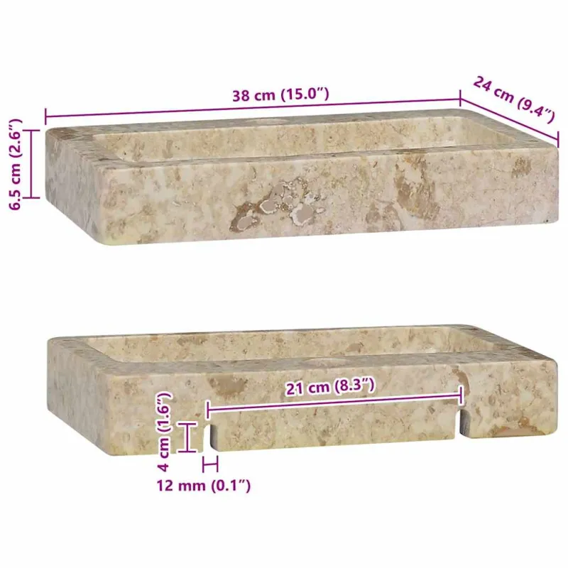 Sieninis praustuvas, kreminis, 38x24x6,5cm, marmuras