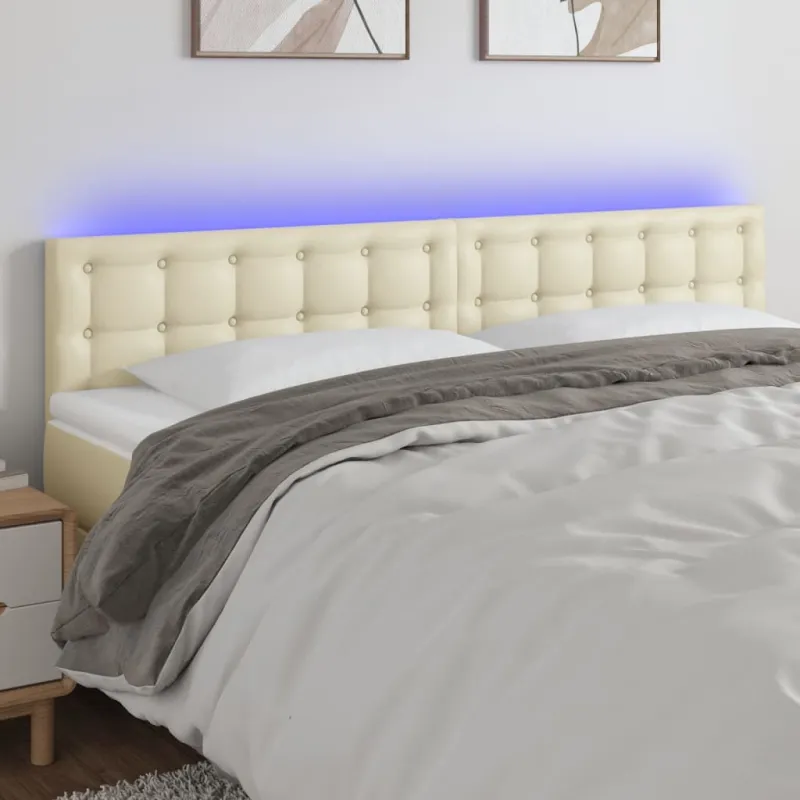 Galvūgalis su LED, kreminės spalvos,180x5x78/88cm, dirbtinė oda