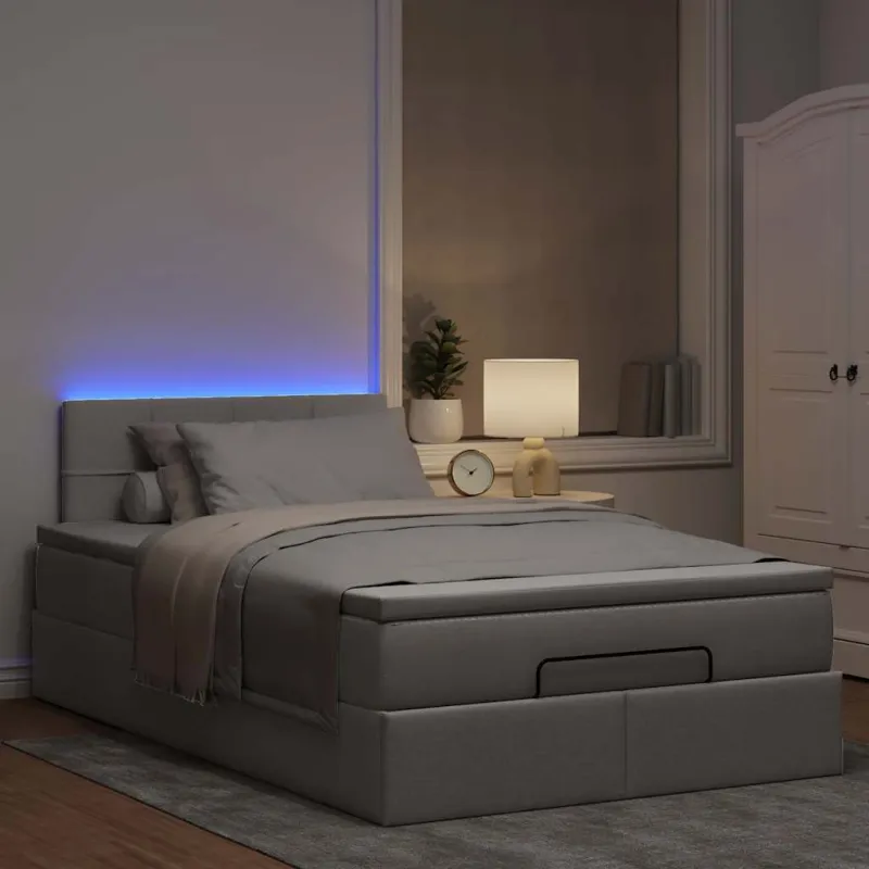 Osmanų lova su čiužiniu ir LED, taupe sp., 120x190cm, audinys