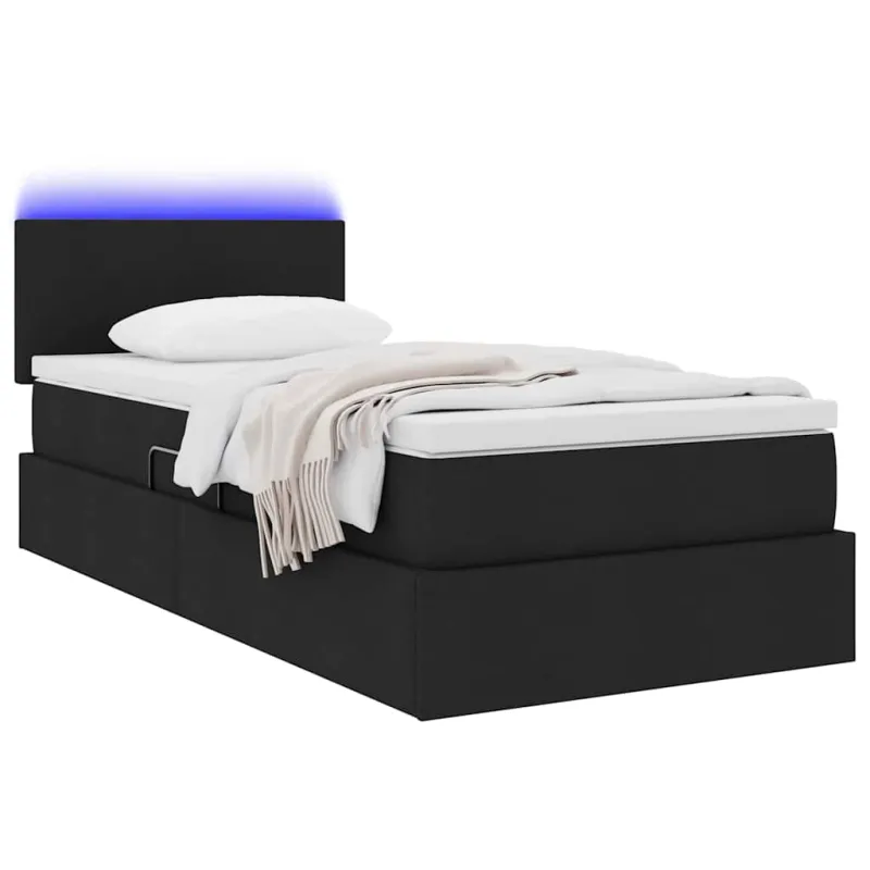 LED saugojimo lova su čiužiniu Juoda 90 x 190 cm Audinys