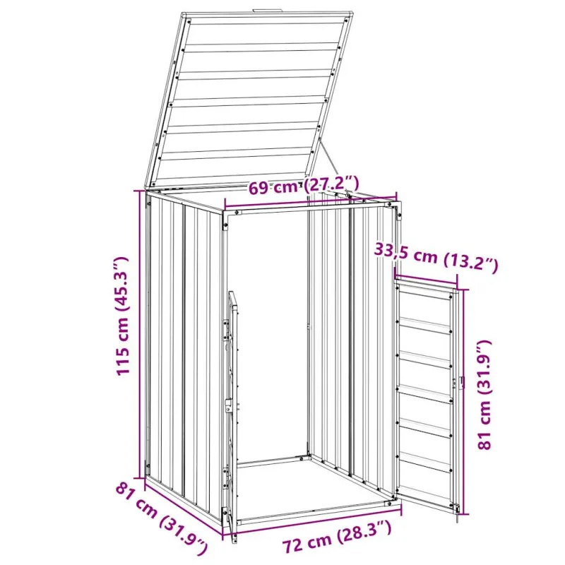 Wheelie Bin saugykla vienai šiukšliadėžei žaliai 72x81x115 cm