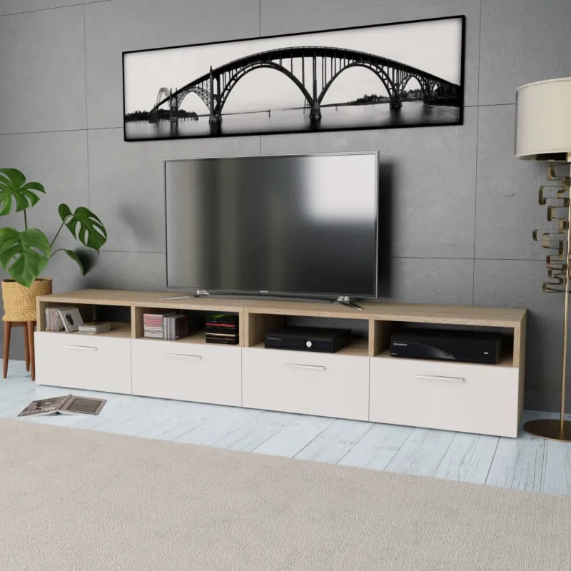 TV spintelės, 2vnt., ąžuolo/baltos, 95x35x36cm, mediena