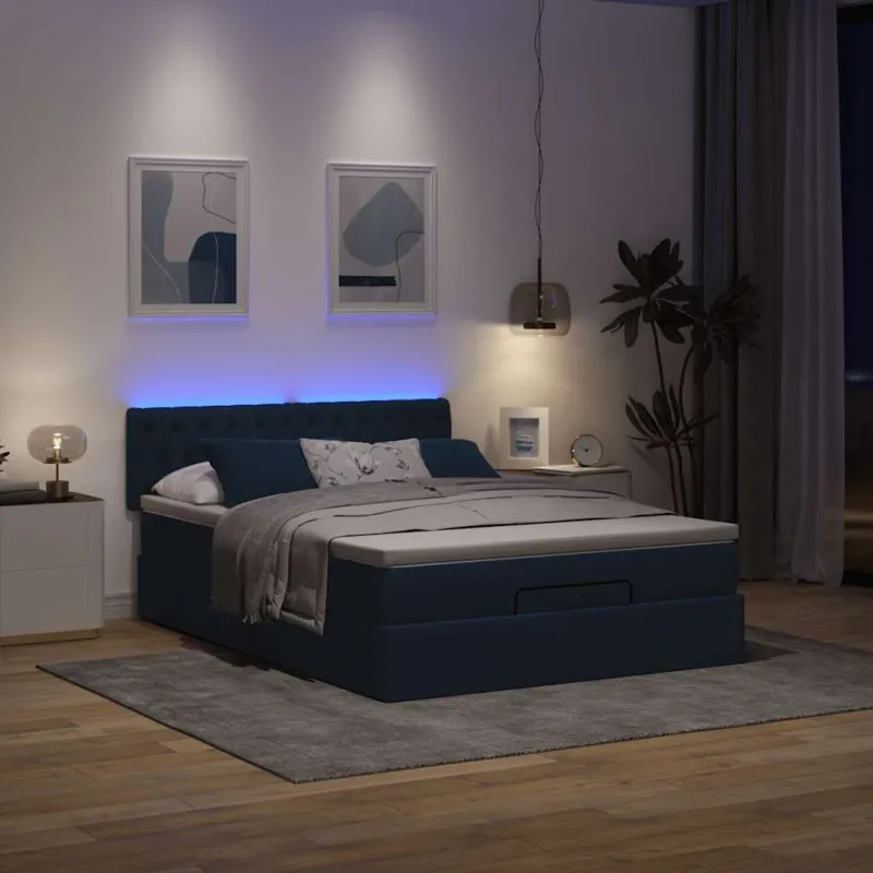 Osmanų lova su čiužiniu ir LED Mėlynas 140x190cm audinys