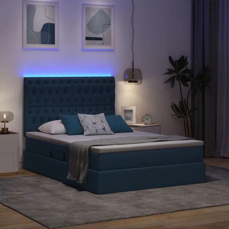 LED saugojimo lova su čiužiniu Mėlyna 140 x 200 cm Audinys