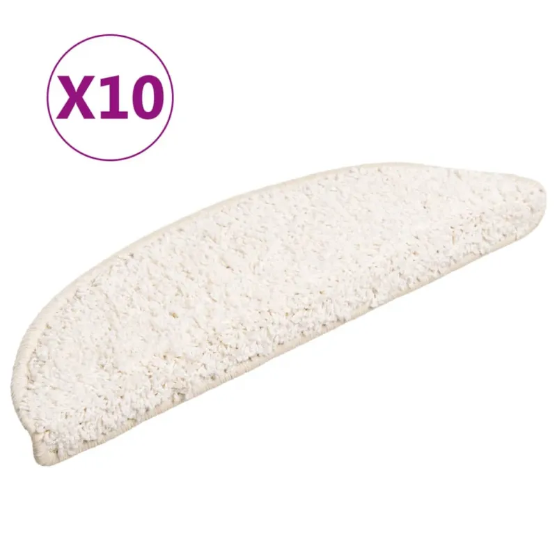 Laiptų kilimėliai, 10 vnt., 56x17x3 cm, balti, pusapvaliai