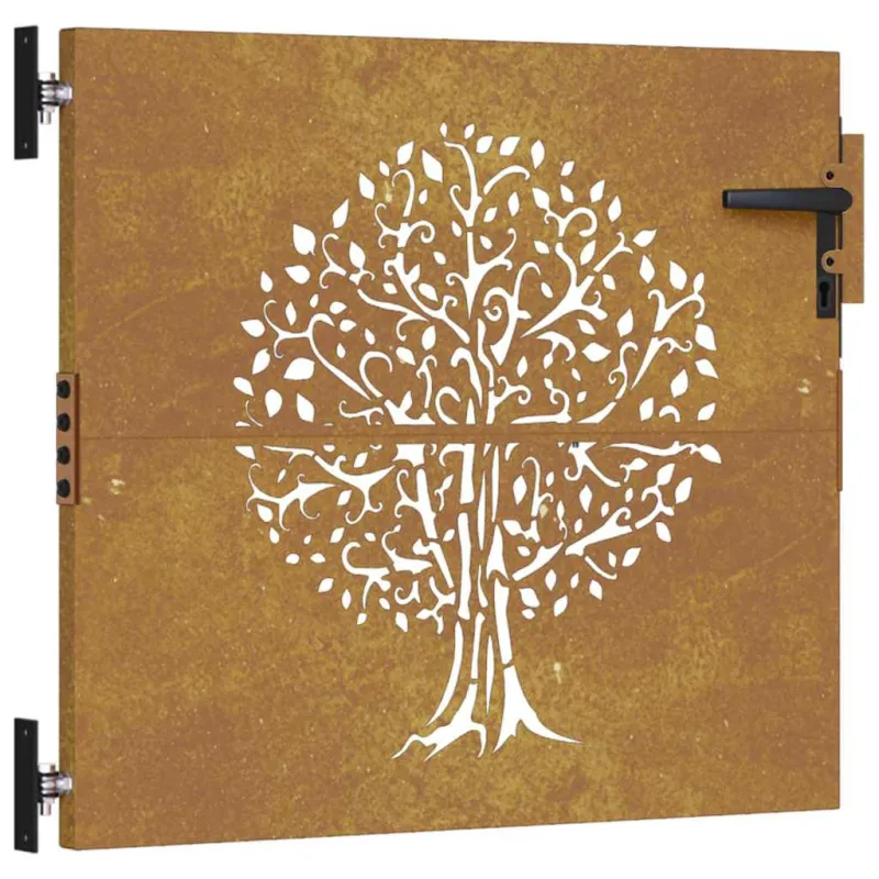 Sodo vartai, 85x75 cm, Corten plienas, medžio raštas