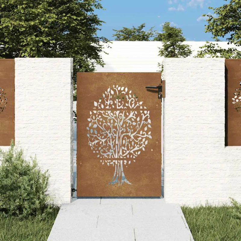 Sodo vartai, 85x125 cm, Corten plienas, medžio raštas