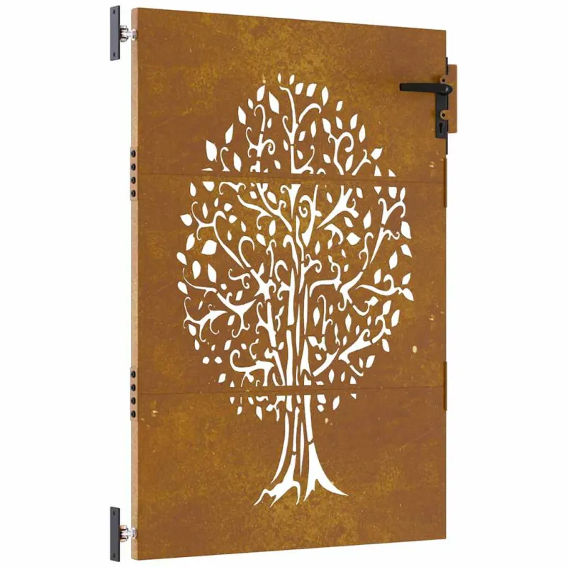 Sodo vartai, 85x125 cm, Corten plienas, medžio raštas