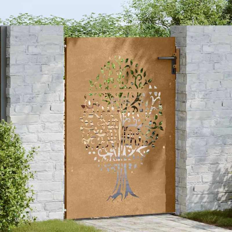 Sodo vartai, 85x125 cm, Corten plienas, medžio raštas