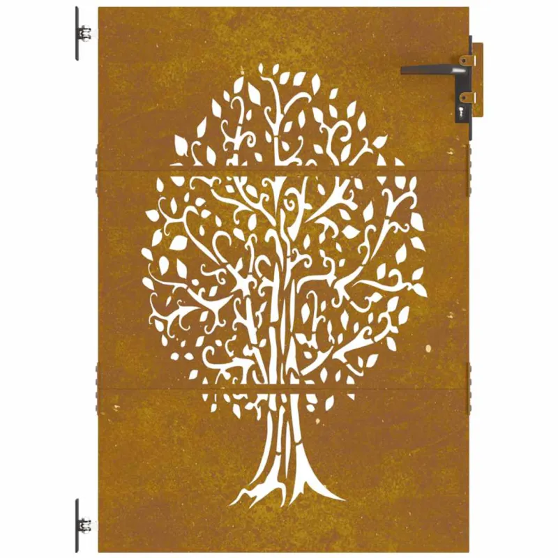 Sodo vartai, 85x125 cm, Corten plienas, medžio raštas