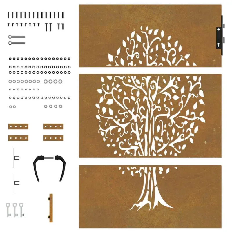 Sodo vartai, 85x125 cm, Corten plienas, medžio raštas