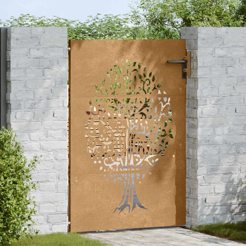 Sodo vartai, 85x150 cm, Corten plienas, medžio raštas