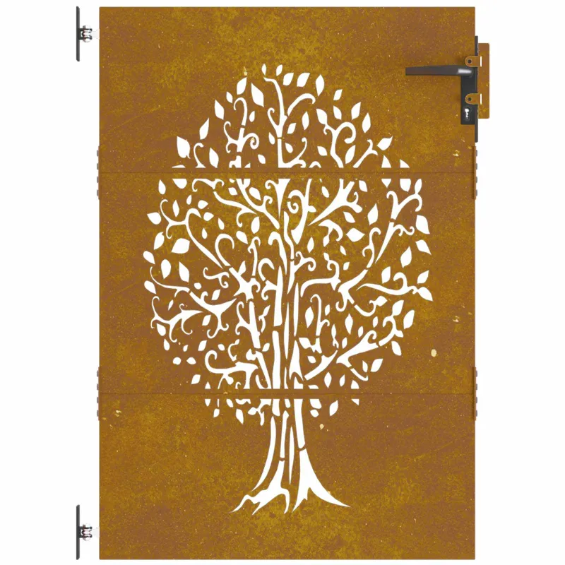 Sodo vartai, 85x150 cm, Corten plienas, medžio raštas