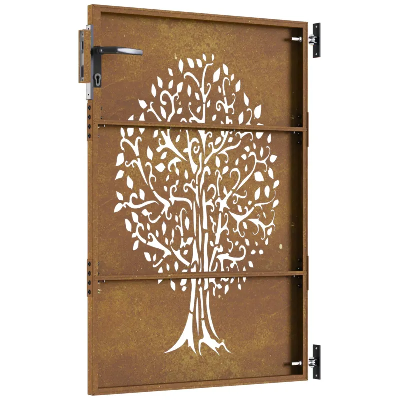 Sodo vartai, 85x150 cm, Corten plienas, medžio raštas