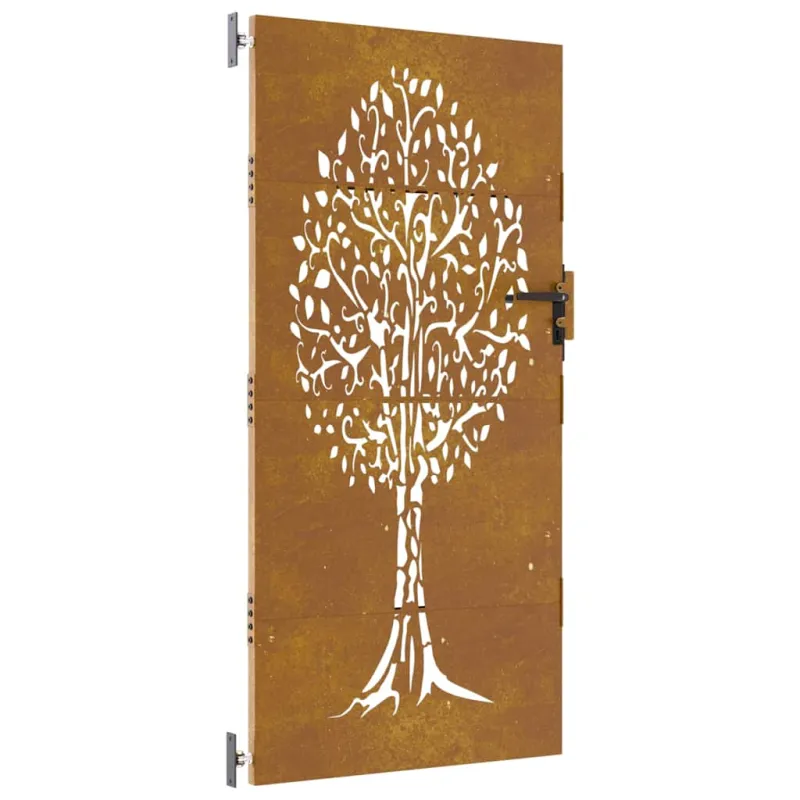 Sodo vartai, 85x175 cm, Corten plienas, medžio raštas