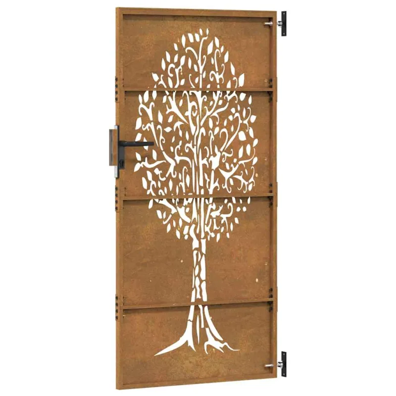 Sodo vartai, 85x175 cm, Corten plienas, medžio raštas