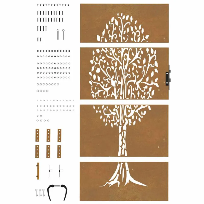 Sodo vartai, 85x175 cm, Corten plienas, medžio raštas