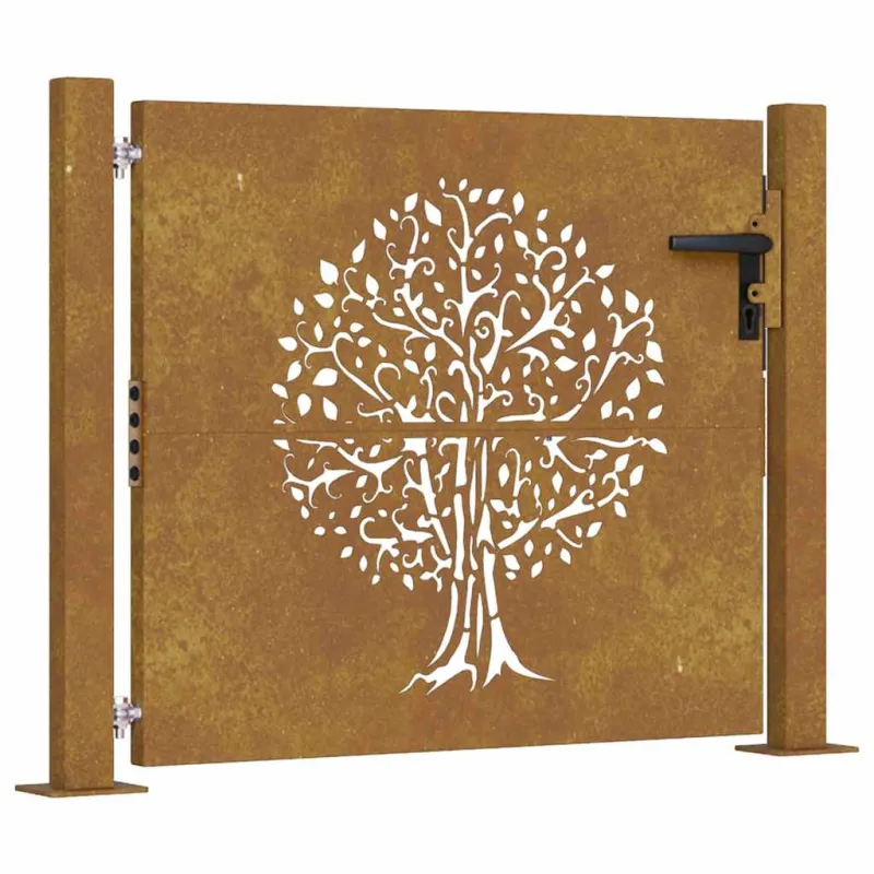 Sodo vartai, 100x75 cm, Corten plienas, medžio raštas