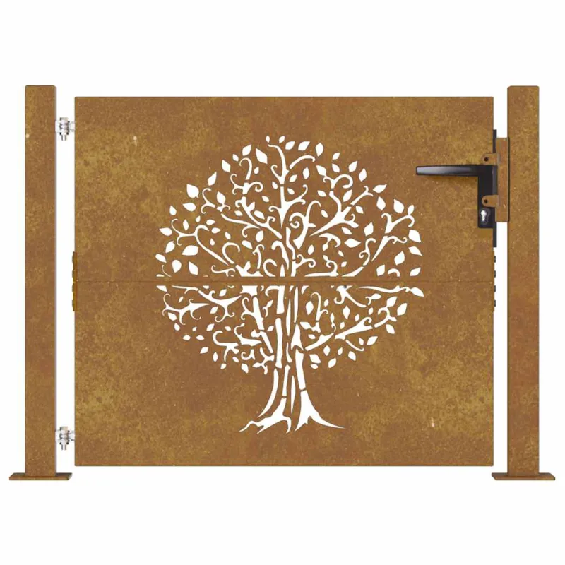Sodo vartai, 100x75 cm, Corten plienas, medžio raštas