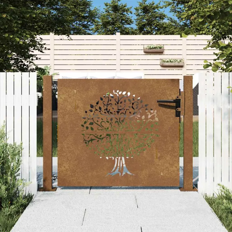Sodo vartai, 100x100 cm, Corten plienas, medžio raštas
