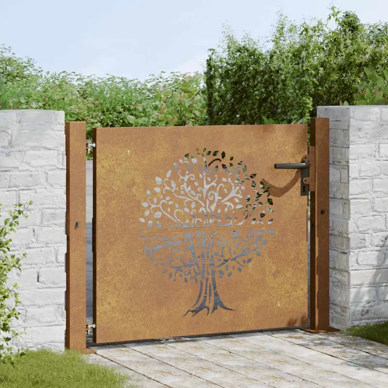 Sodo vartai, 100x100 cm, Corten plienas, medžio raštas