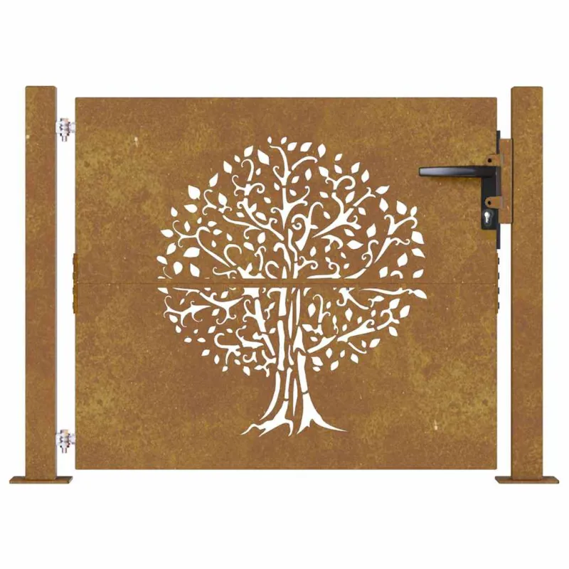 Sodo vartai, 100x100 cm, Corten plienas, medžio raštas