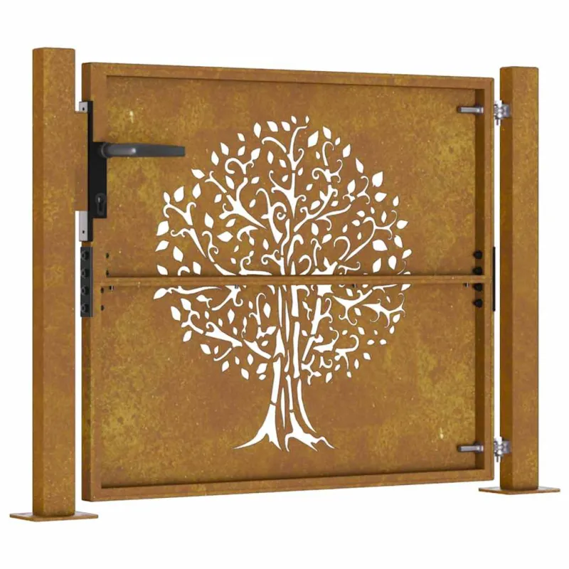 Sodo vartai, 100x100 cm, Corten plienas, medžio raštas
