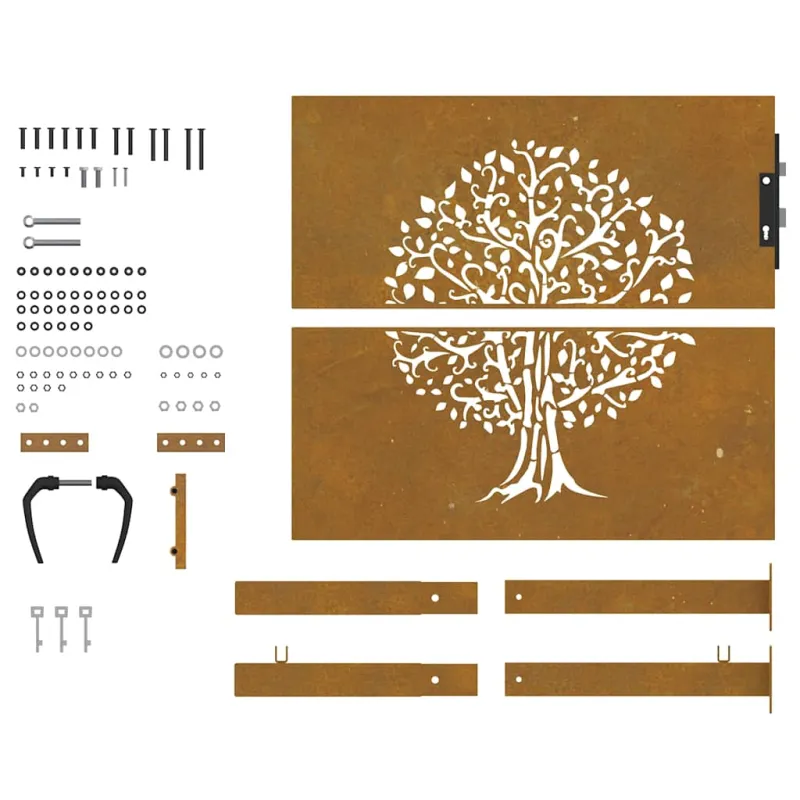 Sodo vartai, 100x100 cm, Corten plienas, medžio raštas