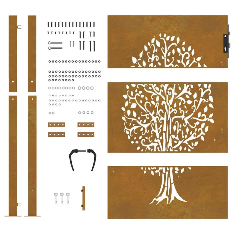 Sodo vartai, 100x150 cm, Corten plienas, medžio raštas
