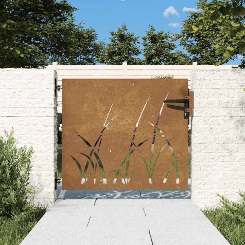 Sodo vartai, 85x75 cm, Corten plienas, žolės raštas