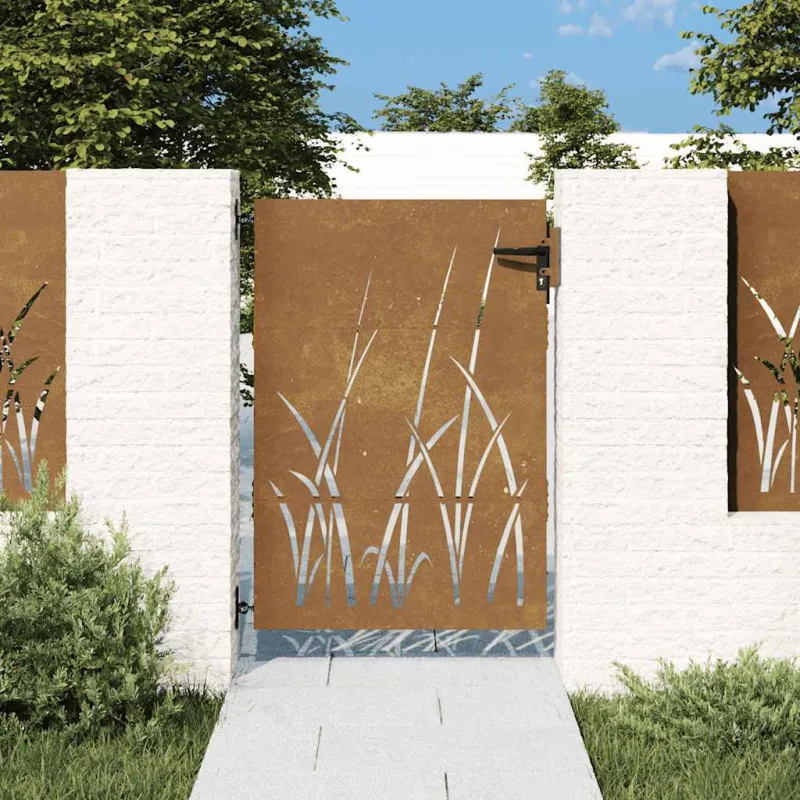 Sodo vartai, 85x125 cm, Corten plienas, žolės raštas