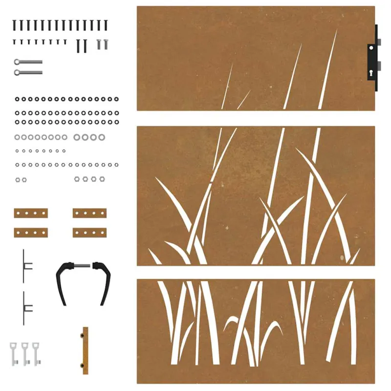 Sodo vartai, 85x125 cm, Corten plienas, žolės raštas