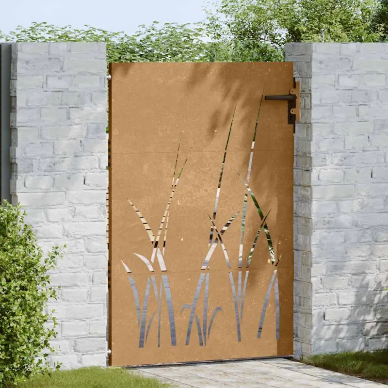 Sodo vartai, 85x150 cm, Corten plienas, žolės raštas
