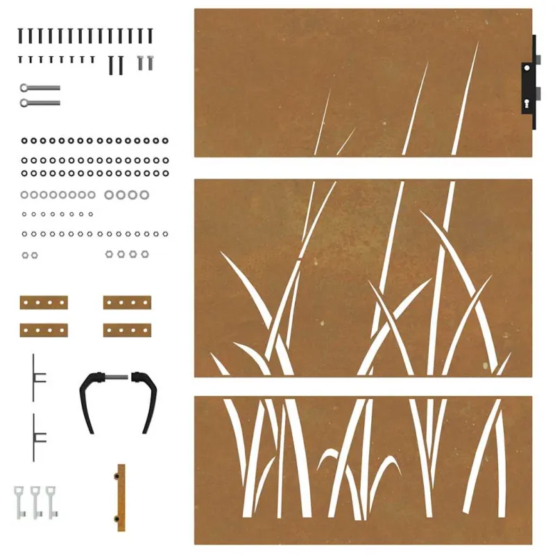 Sodo vartai, 85x150 cm, Corten plienas, žolės raštas