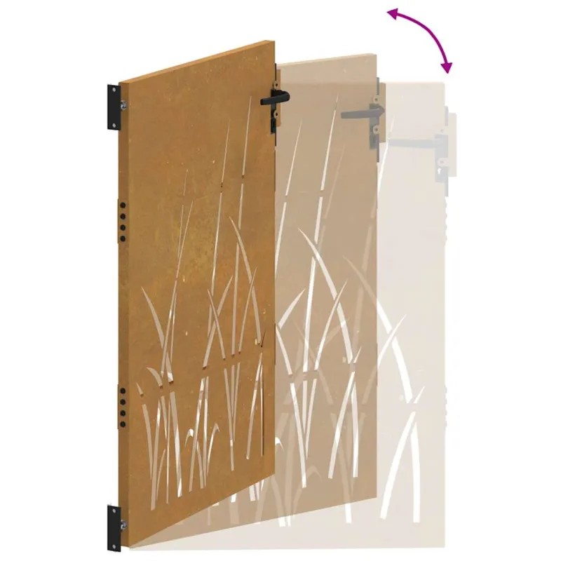 Sodo vartai, 85x150 cm, Corten plienas, žolės raštas