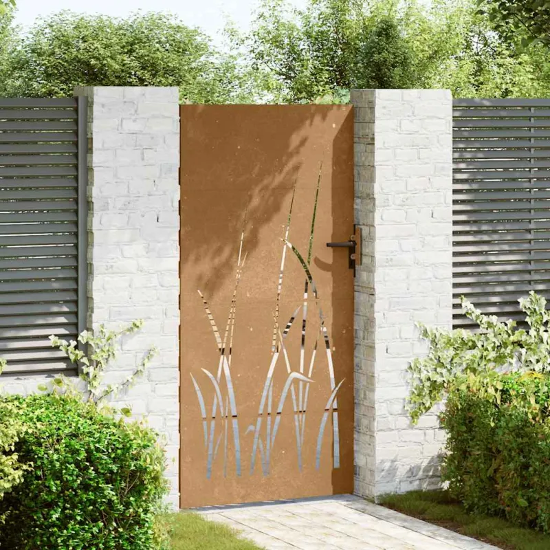 Sodo vartai, 85x175 cm, Corten plienas, žolės raštas