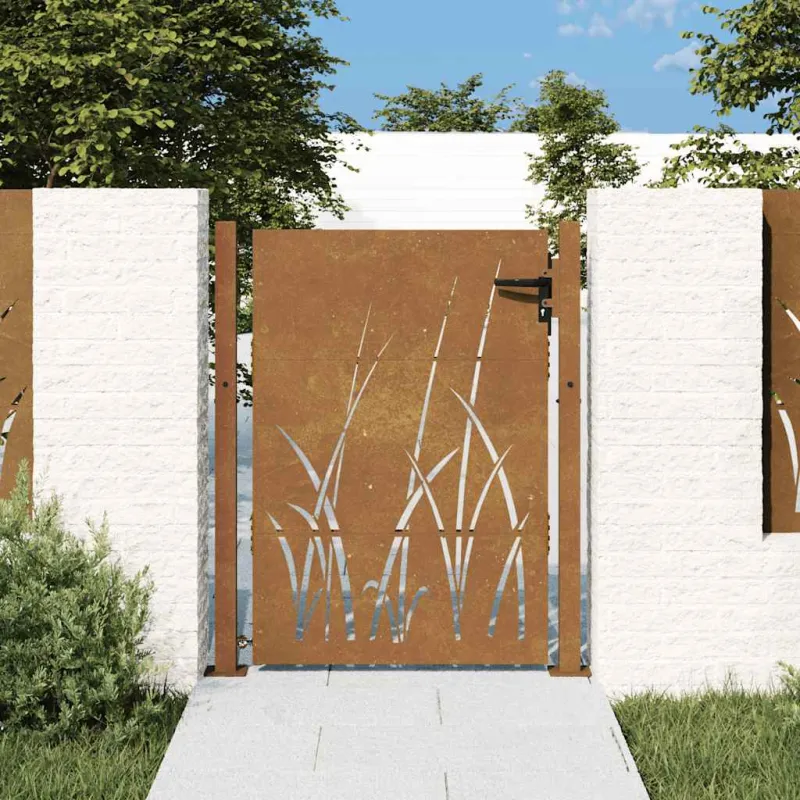 Sodo vartai, 100x150 cm, Corten plienas, žolės raštas