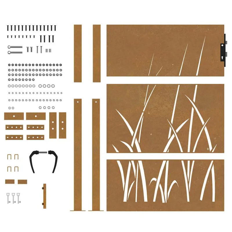 Sodo vartai, 100x150 cm, Corten plienas, žolės raštas