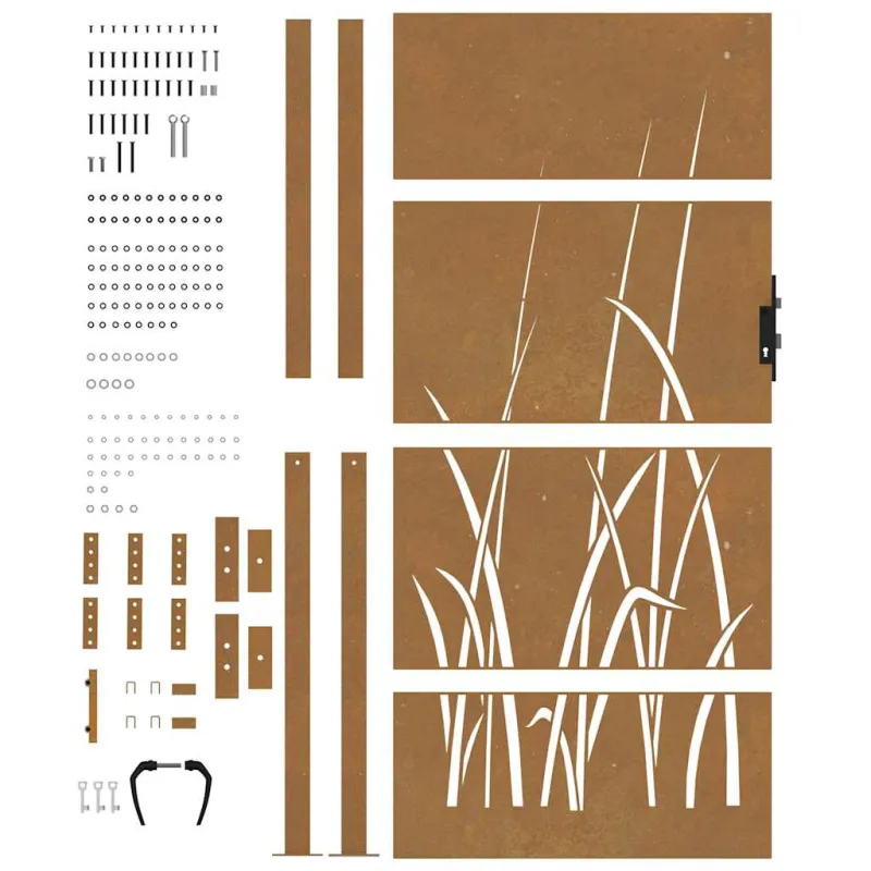 Sodo vartai, 100x175 cm, Corten plienas, žolės raštas