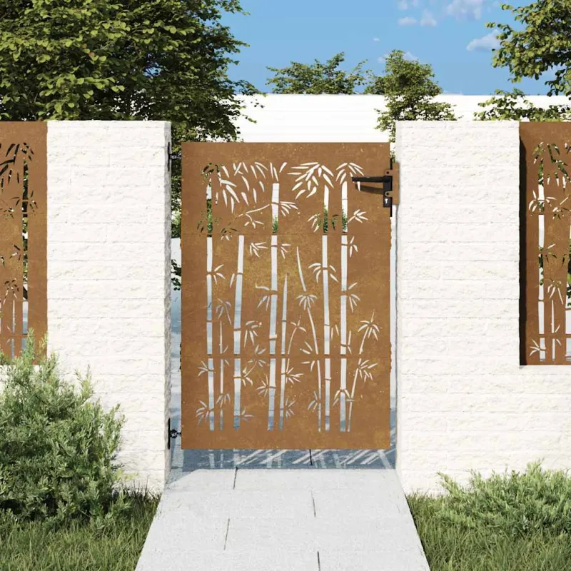 Sodo vartai, 85x150 cm, Corten plienas, bambuko dizainas
