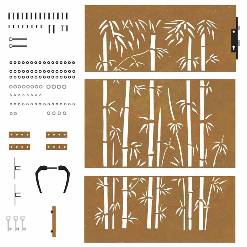 Sodo vartai, 85x150 cm, Corten plienas, bambuko dizainas
