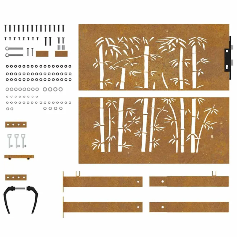 Sodo vartai, 100x100 cm, Corten plienas, bambuko dizainas