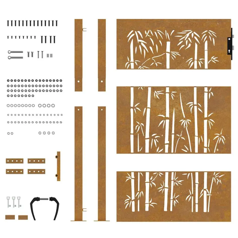 Sodo vartai, 100x125 cm, Corten plienas, bambuko dizainas